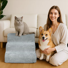 56X40X35CM Dog steps 3-Steps High Density Foam Dog Stairs Dog Steps for Bed with Detachable Cover Non Slip Bottom Steps for Dogs to Get on the Bed for Small Senior Injured Pets for Sofa C