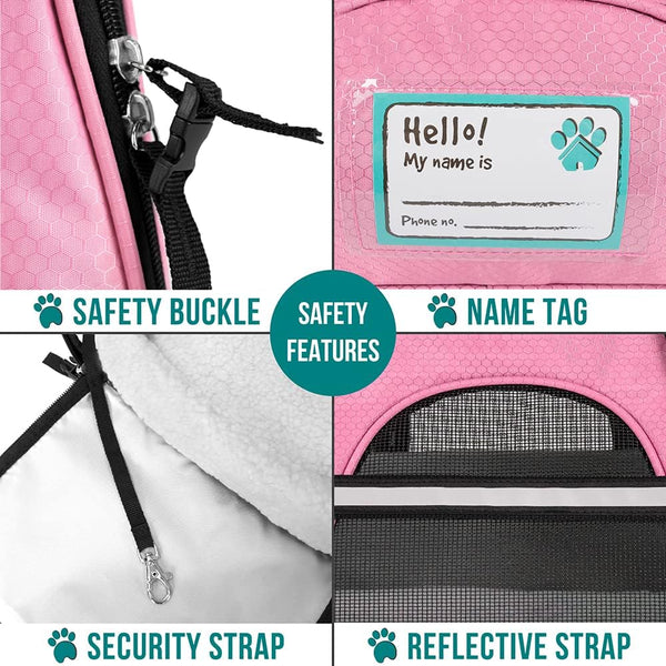 Petami Premium Airline Approved Soft-Sided Pet Travel Carrier | Ideal for Small - Medium Sized Cats, Dogs, and Pets | Ventilated, Comfortable Design with Safety Features (Small, Pink)