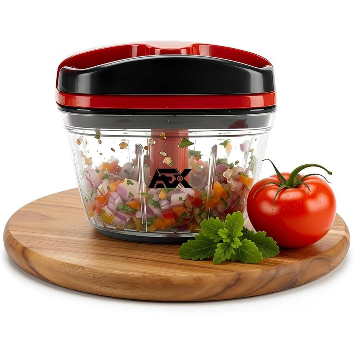AEX Manual Food Chopper Hand Pull String Vegetable Chopper for Onion Garlic Herbs Nuts Compact Kitchen Food Processor Easy Clean Multifunction Chopper Persian Red