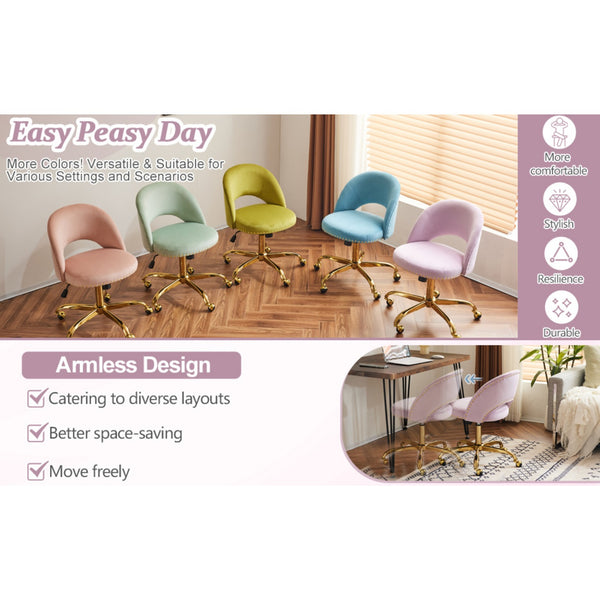 Office Chair Velvet Fabric Swivel Computer Desk Chair Comfy Armless Vanity Task Chair With Adjustable Height, Ergonomic Chair for Home Bedroom (Delicate Lilac)