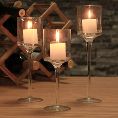 Set of 3pcs Clear Glass Candle Holder Goblet Tealight Holders Stand Candlestick Table Centerpiece Party Decor for Wedding, Christmas, Valentine's Day, Mother's Day and Thanksgiving Day
