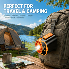 Portable Multi-functional Fan, Rapid Cooling 181.44g Ultra-lightweight Design, 18000 RPM High-speed Motor, 5000mAh Long-lasting Battery, Fast Charge Shock Dust Resistant, Flashlight, for Travel, Gym, Party, Working In High-temperature Environments