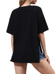 3pcs Oversized Women'S Loose Top Round Neck Casual Basic Shirt Fashion Side Slit Loose Short Sleeve T-Shirt