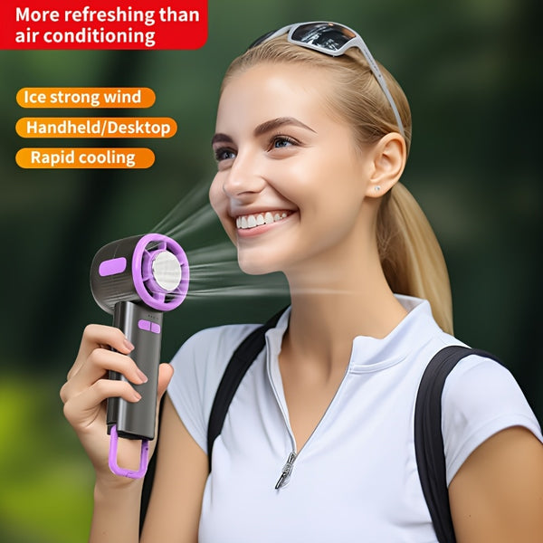High-Speed Turbo Technology Portable Handheld Fan Ultra-Quiet, USB Rechargeable, Mini Cooling Device with Semiconductor Chill Plate Ice Sensation Cooling for Outdoor Use