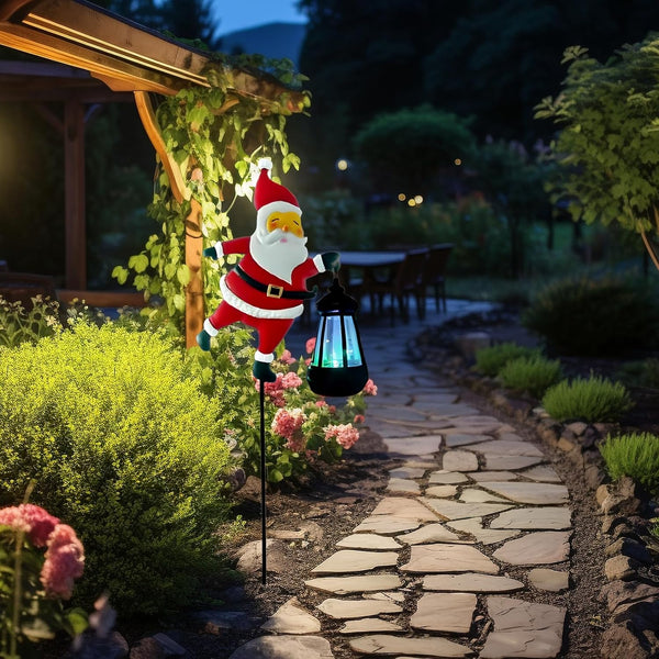 Christmas Santa Solar Kettle Lights, Garden Lawn Decorative Light, Solar Watering Can Garden Lawn Decor with Flowing LED Water, for Outdoor Patio Path Walkway Decoration, Unique Xmas Gifts (A*2)
