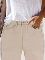 CY038 - Women's High-Waisted Stretch Street Style Solid Color Slim-Fit Fashion Metal Button Detail Casual Jeans