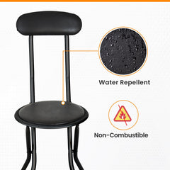 Black Folding Bar Stool Padded High Back Chair Stools For Breakfast Bars Kitchens Foldable Seat Non Slip Feet Durable Frame Lightweight Easy to Fold Ready to Use