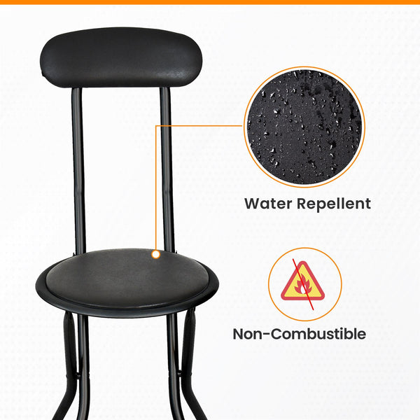 Black Folding Bar Stool Padded High Back Chair Stools For Breakfast Bars Kitchens Foldable Seat Non Slip Feet Durable Frame Lightweight Easy to Fold Ready to Use