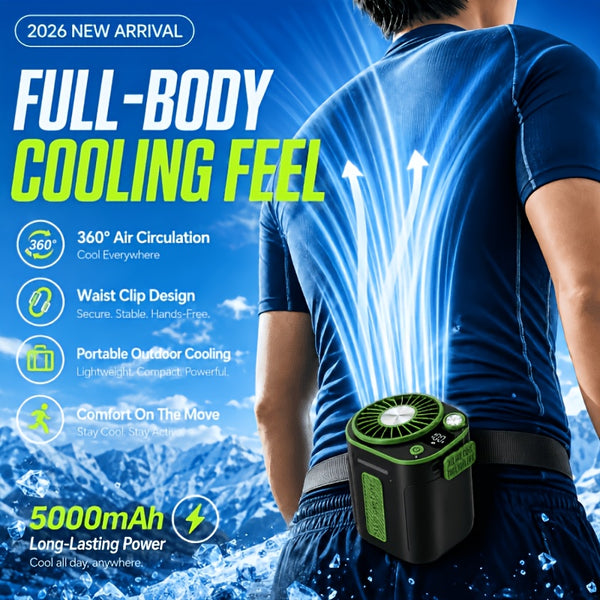 Outdoor Work Waist Fan Hands Free Cooling Fan with Strong Wind And Rechargeable Battery for Workers Riders And Delivery Staff