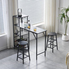 3pcs Bar Table and Stools Set, Kitchen Breakfast Bar Table and Chairs Set 2 with Cup Holder and Wine Rack, Bar Table Sets Furniture for Kitchen, Dining Room, Pub, Cafe