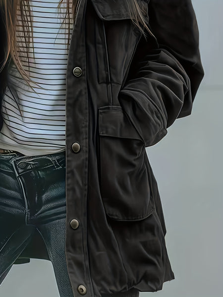 Women's Heavy-Duty -Style Hooded Jacket - All-Season Thick Winter Coat with Multi-Pocket Design, Olive Green Workwear Outerwear, Hood for Casual & (Machine Washable)