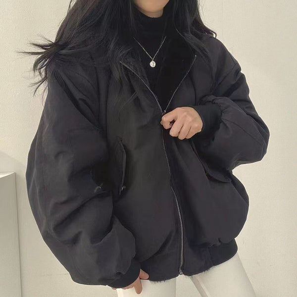 Large Size Velvet Thickened Two Sides Wear Lamb Clothes Women's Coat Winter New Zipper Hooded Coat Top