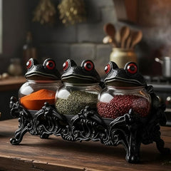 3pcs Witch Frog-Shaped Spice Jars, with Frog Lids, Are Kitchen Storage Containers in A Retro Style. They Can Be Used to Store Spices, Herbs And Salt. They Are Unique Home Decorations And Storage Jars. for Halloween