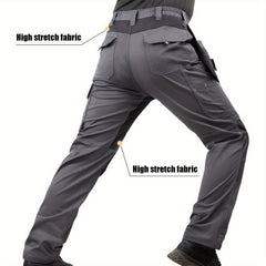 Men's Elastic Cargo Pants with Multiple Pockets, All-Season Style, 1 Piece, Middle Eastern Style