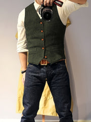 Men'S Vest Wool Blend Herringbone Vintage Men'S Fashion Vest, Groom Best Man Formal Wedding Party Casual Vest