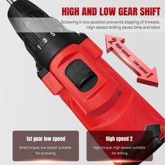Cordless Drill Driver 21V, Electric Drill Kit with LI-ion Battery, Cordless Combi Screwdriver 25+1 Torque, 45N.m Max, 32pcs Accessory, 2 Variable Speed, LED Light for Home and Garden DIY Project 3/8
