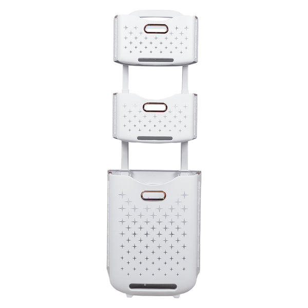 Three-Tier Laundry Basket with Wheels and Handle, Collapsible and Foldable Plastic Clothes Storage Bin, Portable Bathroom Storage Rack, Multifunctional Kitchen Organizer Basket. Compact Design, Sturdy and Durable. Dimensions: 39cm W x 29cm D x 115cm H.