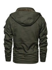2025 New Winter Casual Multi-Pocket Workwear Hooded Men's Jacket with Lining, Mid-Length with Detachable Hood
