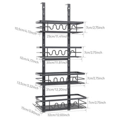 Over Door Pantry Organiser – 4 Tier Adjustable Storage Rack with Removable Baskets – Heavy Duty Metal Hanging Door or Wall Mount Spice Rack for Kitchen, Bathroom & Utility Room – Space Saving