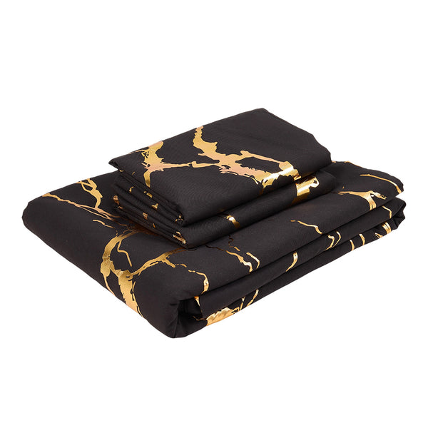 Gold Marble Print Quilt Cover and Pillowcase Bedding Set, Light Luxury High-end Creative Design Bedding Three-piece Set, 2 Pillowcases and 1 Quilt Cover, Soft and Comfortable Bed Three-piece Set for All Seasons, Black