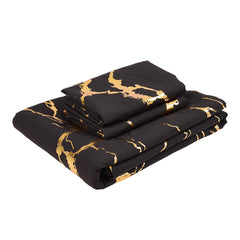 Gold Marble Print Quilt Cover and Pillowcase Bedding Set, Light Luxury High-end Creative Design Bedding Three-piece Set, 2 Pillowcases and 1 Quilt Cover, Soft and Comfortable Bed Three-piece Set for All Seasons, Black