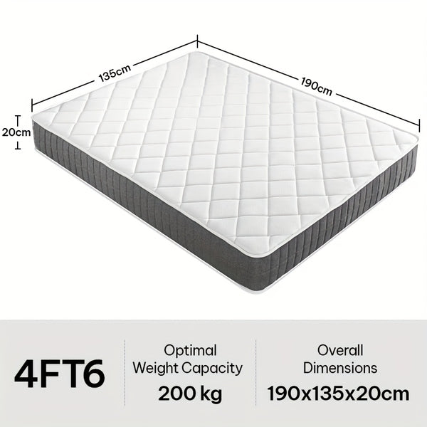 20Cm Medium-Firm Spring Hybrid Double Mattress Featuring Silent Innerspring And Pocket Springs for Comfortable Sleep, Available in All Sizes - Single/Small Double/Double, Mattress Delivered in a Box