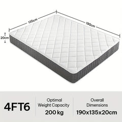 20Cm Medium-Firm Spring Hybrid Double Mattress Featuring Silent Innerspring And Pocket Springs for Comfortable Sleep, Available in All Sizes - Single/Small Double/Double, Mattress Delivered in a Box