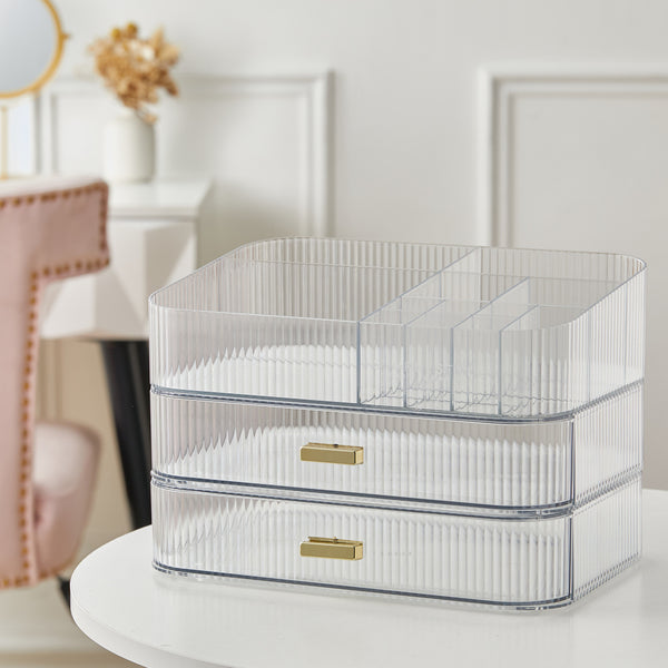Makeup Organiser Storage Drawers, Stackable Skincare Cosmetic Organizer Acrylic Large, Tidy for Lipstick, Nail Care, Perfume, Jewelery, Brush, Vanity, Dresser, Bedroom, Bathroom