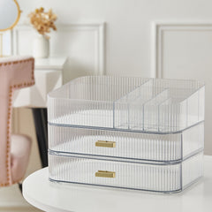 Makeup Organiser Storage Drawers, Stackable Skincare Cosmetic Organizer Acrylic Large, Tidy for Lipstick, Nail Care, Perfume, Jewelery, Brush, Vanity, Dresser, Bedroom, Bathroom