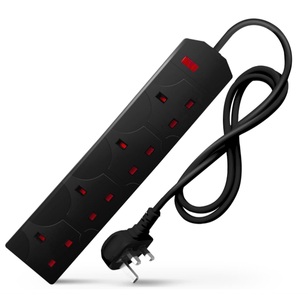 DESIRETECH Black Electric Extension Lead - 4 Gang with UK Plug & 3 Pin Socket - Wall Mountable & Multi Socket Mains Strip for Home, Bedroom, Kitchen, & Office (1 Pack)