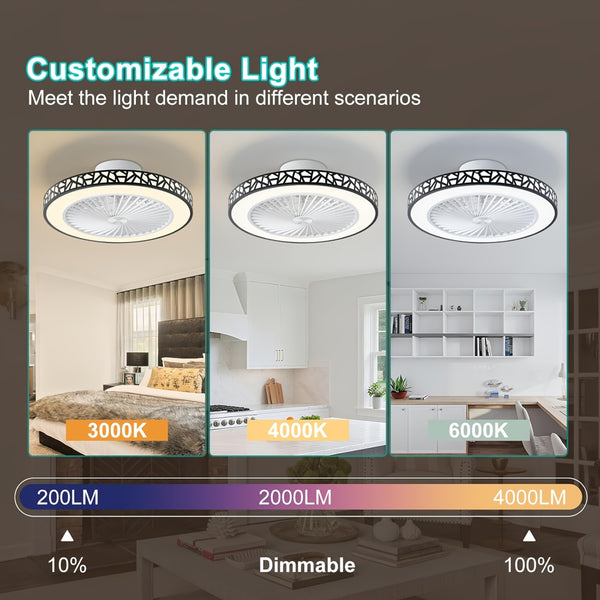 50cm Ceiling Fan with Lights And Remote Control Low Profile Ceiling Fans Dimmable 3 Colour Temperatures Quiet Reversible Flush Mount Ceiling Fan with Light for Bedroom Kitchen