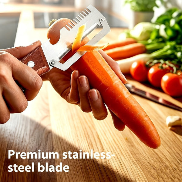 2pcs Heavy-duty Stainless Steel Peeler and Slicer Set, Featuring a Bottle Opener and Straight Blade Design. Suitable for Sugar Cane, Fruits, and Vegetables. A Versatile and Durable Peeling Tool and Vegetable Slicer, Ideal for Parties and Picnics