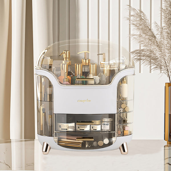 Jewelry Storage Box, Portable Makeup Storage Organiser with Clear Lid, Skincare Organiser Drawers Beauty Holder Cosmetic Organisers for Bathroom, Dressing Table Organisers, L28*W20*H34cm, White