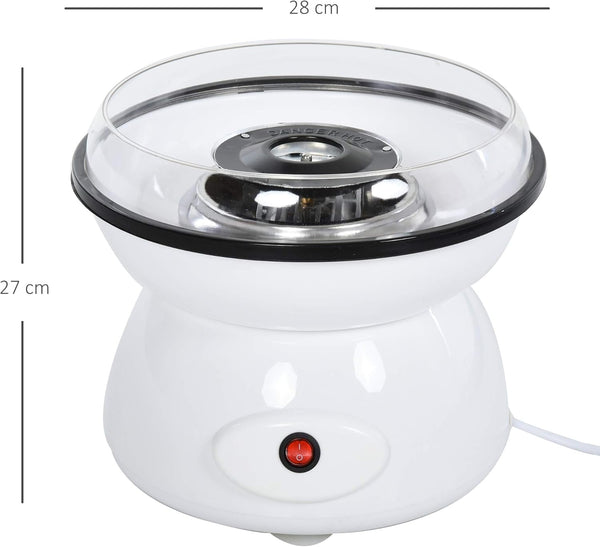 HOMCOM 450W Candy Floss Machine, Professional Automatic Cotton Candy Sweet Machine with Candyfloss Sticks, Spoon, Splash Guard, Non-Slip Base for Birthday Christmas Wedding Party, Funfair Style, White