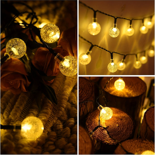 1pc 16.33/22.9/39.3ft (4.98/6.98/11.98m) 20/50/100 LED Bubble Globe Fairy Lights, Outdoor Solar String Lights, Ipx4, 1.7cm Ball, Button Control, for Summer Garden Patio Yard Trees Wedding Birthday Party