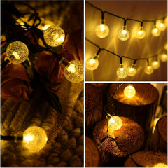 1pc 16.33/22.9/39.3ft (4.98/6.98/11.98m) 20/50/100 LED Bubble Globe Fairy Lights, Outdoor Solar String Lights, Ipx4, 1.7cm Ball, Button Control, for Summer Garden Patio Yard Trees Wedding Birthday Party