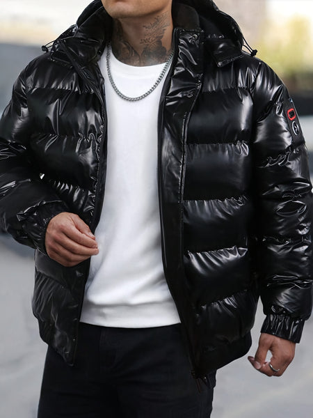 [Pearson OBM] Men'S Shiny Stamp Detachable Hood Long Sleeve Warm Coat Jacket