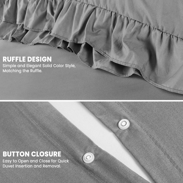 3-Piece Ruffle Frilled Duvet Cover Set – Soft, Comfortable Bedding with Pillowcases, Button Closure, Elegant Layered Design