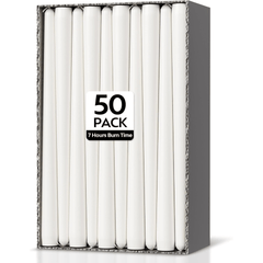 50-Pack Long Taper Candles - Unscented Ivory Tapers for Wedding, Church, Banquet - Real Wax Burning Candles Suitable for Chandeliers, Dinner Candles, Romantic Decor ( Use)