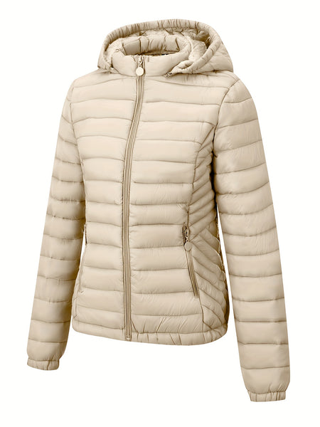 Women's Autumn/Winter Simple Lightweight Hooded Commuter Padded Coat with Pockets