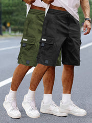 Set of 2 Men'S Summer Casual Woven Strap Cargo Shorts