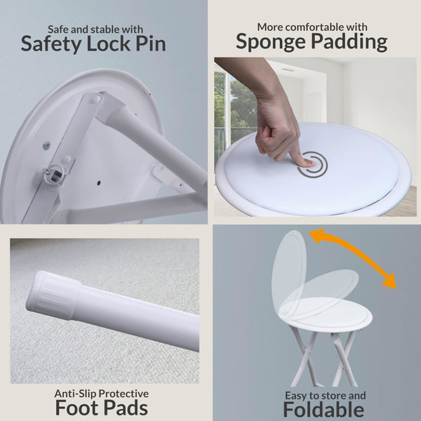 Standard Folding Stool – Durable & Compact Seating Solution Foldable Lightweight Portable - Available in Black or White