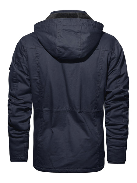 Men'S Fleece Jacket Casual Warm Hooded Windproof Outerwear Fleece Jacket Hooded Multi-Pocket Utility Jacket