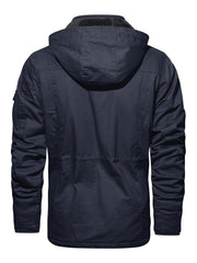 Men'S Fleece Jacket Casual Warm Hooded Windproof Outerwear Fleece Jacket Hooded Multi-Pocket Utility Jacket