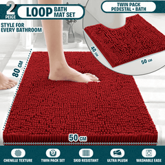 2-Piece Loop Bathroom Mat Set | Soft Chenille Microfiber Rugs with Non-Slip Backing | Machine Washable | Includes 50x80cm Bath Mat & 50x40cm Pedestal Mat | Stylish, Comfy & Durable | UK STOCK | LOCAL WAREHOUSE