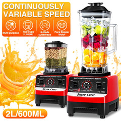 Heavy-Duty 15-Speed High-Power Blender Set with 2L+600ml Large Capacity, 6-Blade Motor & Automatic Juicer/Slushy Machine - Multifunctional Food Processor for Smoothies, Food, Ice Crushing, Shakes, Purees - Plug (220-240V)