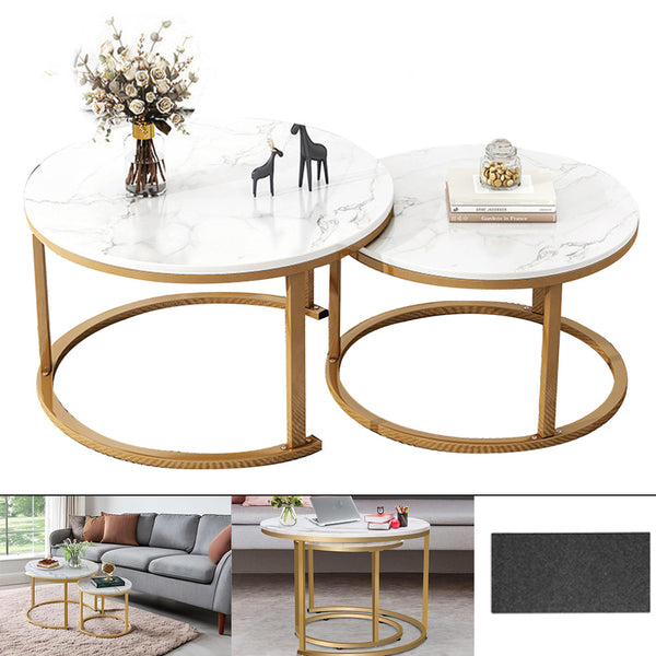 Nesting Coffee Tables Set of 2 Round Stacking Sofa Side Tables for Living Room