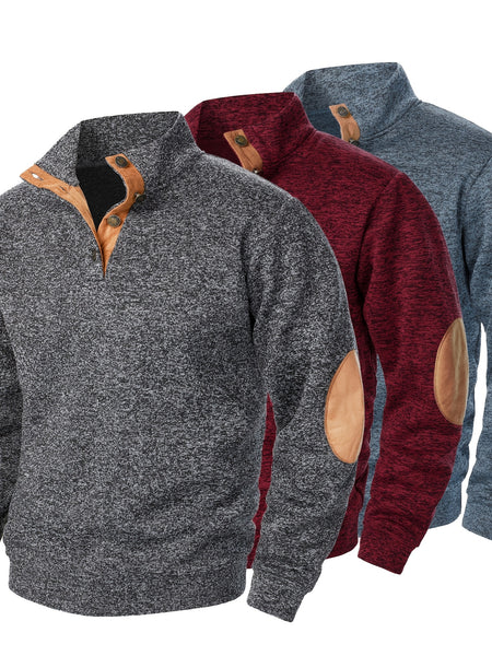Men'S Long-Sleeve Casual Knit Shirt with a Stand Collar for Autumn And Winter, Suitable for Golf And Camping, Sold in a Set of Three