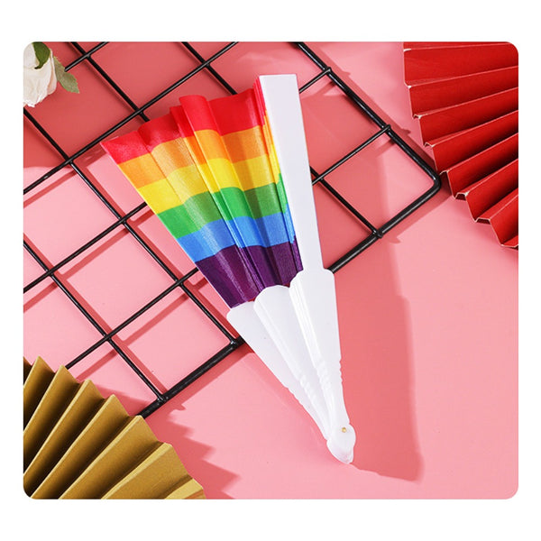 Rainbow Folding Fan, Plastic Fan, Bone Dance Fan, Photography Prop, Craft Gift Fan, Fabric Fan