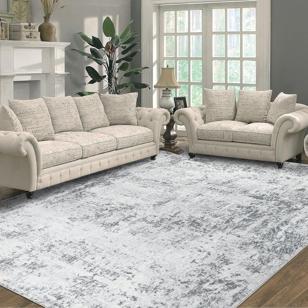 200x300cm Large Modern Abstract Rugs Living Room Non-slip Area Rug Short Pile Faux Bedroom Carpet Lightweight Washable Minimalist Floor Mat for Living Room Bedroom Office Decor, Gray Golden,